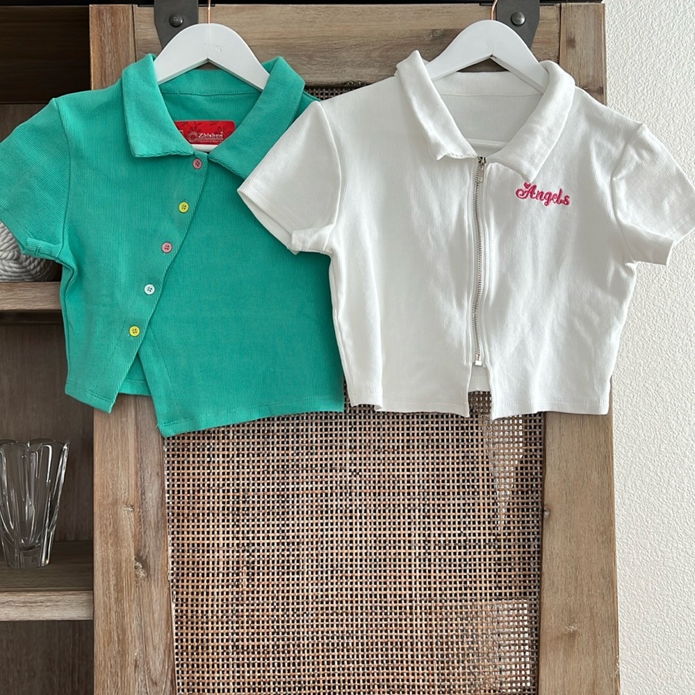 📫BUY 2 for $20 📫 NWT Girls Crop blouses buttoned front, Zipper size 13-14 L-Xl